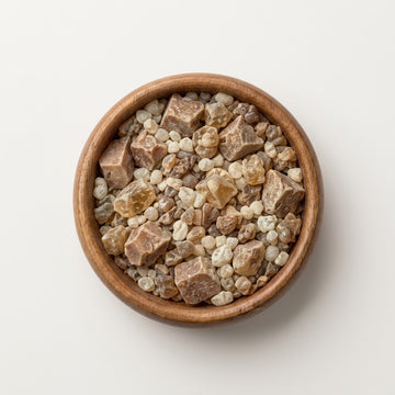Foto van Chicle Gum, een van de belangrijkste ingredienten van Apollo Kauwgom. Geposeerd in een bakje. 